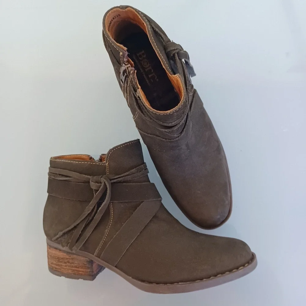 Born Olive Suede Wrap Tie Ankle Boots - Picture 1 of 11